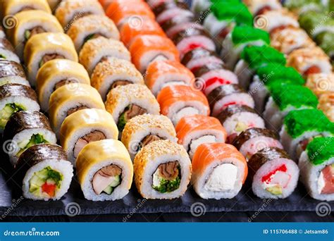 Japanese Food, Assortment of Maki Sushi Rolls Stock Photo - Image of ...