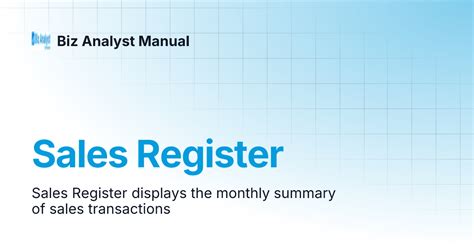 Sales Register | Biz Analyst Manual