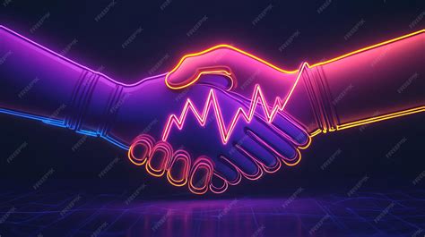 Neon handshake with growing chart partnership and growth concept ...