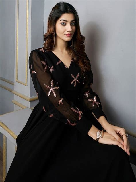 Floral Embroidered Sequinned Georgette Fit & Flare Maxi Ethnic Dress ...