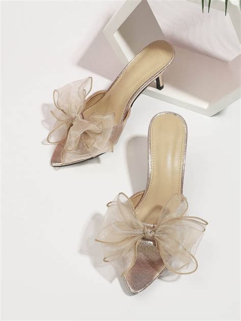 Women Bow Decor Stiletto Heeled Mule Sandals, Glamorous Summer Heeled ...