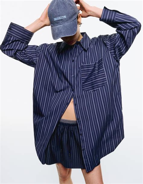 Extra-long striped shirt - Women | Bershka