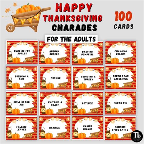 100 thanksgiving charades cards for the adults thanksgiving dinner game ...