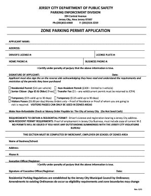 NJ Zone Parking Permit Application - Jersey City 2015-2026 - Fill and ...