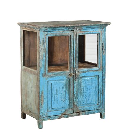 Vitrine Bleue Teck Recyclé Meuble Vintage, Couleur & Rangement – woodstock import