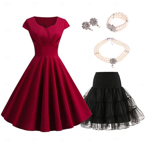 Set with Vintage Flare Dress Faux Pearl Necklace Earings Bracelet With ...