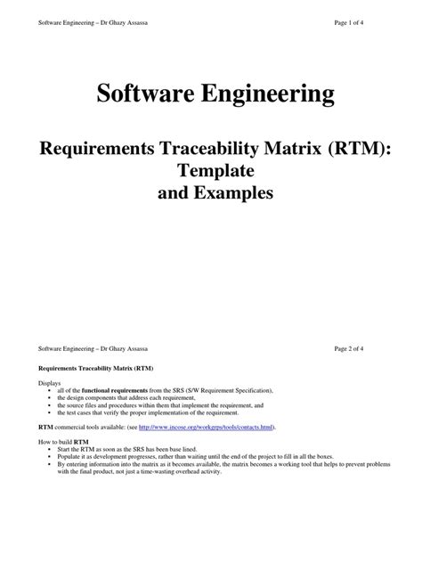 Software Engineering: Requirements Traceability Matrix (RTM) : Template and Examples | PDF ...
