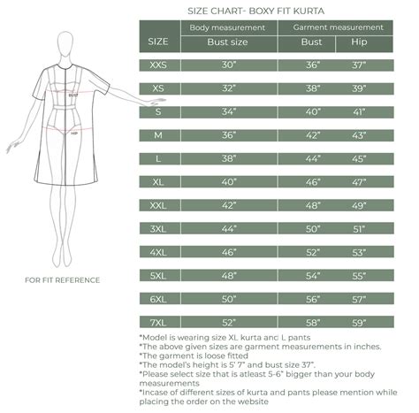 Size Chart- Boxy fit kurta and pants – House of Moxa