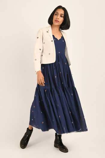 Buy Blue 100% Cotton Geometric Dress Scalloped Cleopatra Handwoven ...