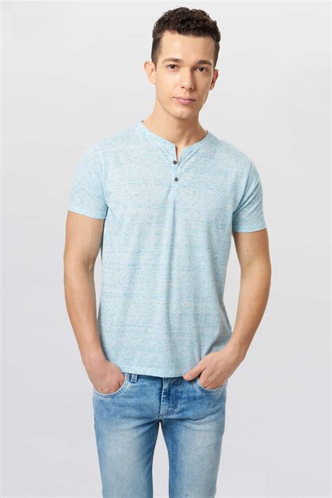 BASICS MUSCLE FIT CREW HENLEY T SHIRT