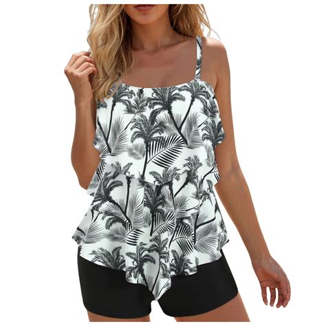 GEWSEY High Waisted Tankini Swimsuits for Women Ruffle Tops with Tummy ...