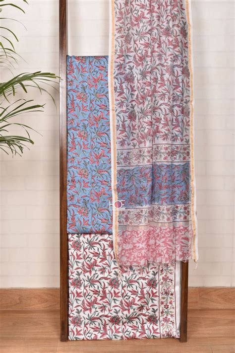 Floral Carolina Unstitched Modal Silk Block Print Suit~HouseOfElegance ...
