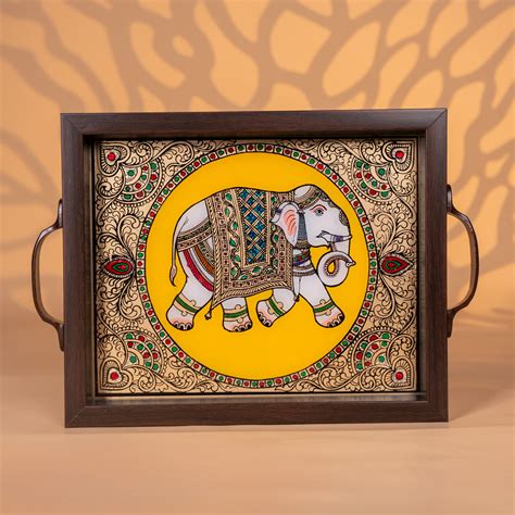 Reverse Glass Painted Tray (11x9) - Elephant - Yellow - KI02123 – Ikyem