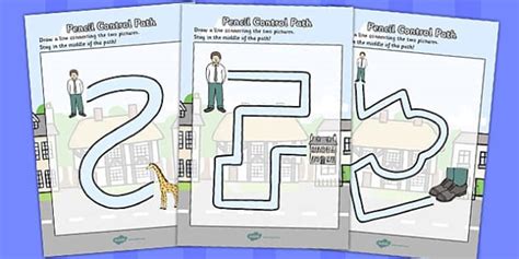 Giant Themed Pencil Control Path Worksheets