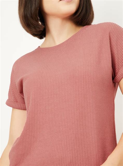 Buy Women Ribbed Knit T-shirt Online at just Rs. 399.0 - 1000015073021 ...