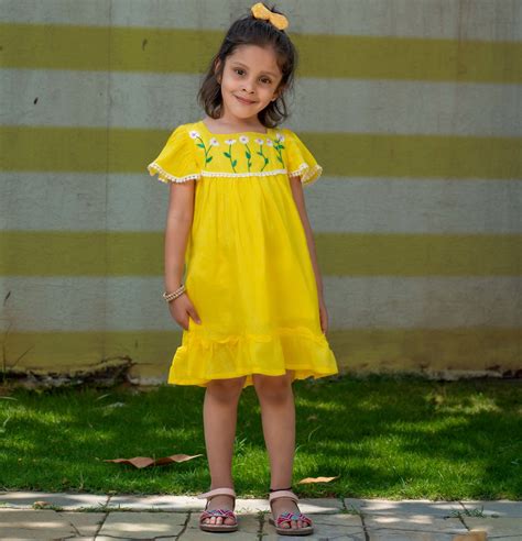 Yellow Flowers Hand Embroidery Frock – littlellama.in