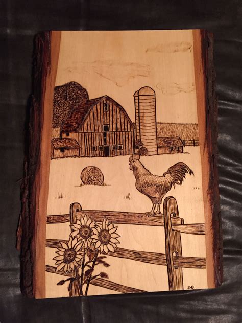Barn Scene with Rooster | Wood burning art, Wood burning crafts, Wood ...