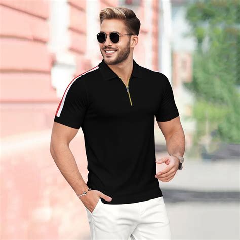 Half Sleeve Polo Quarter Zip Type Black T-shirt – TRIPR