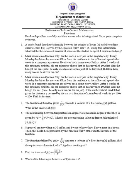 Image result for Performance Task in Gen Math