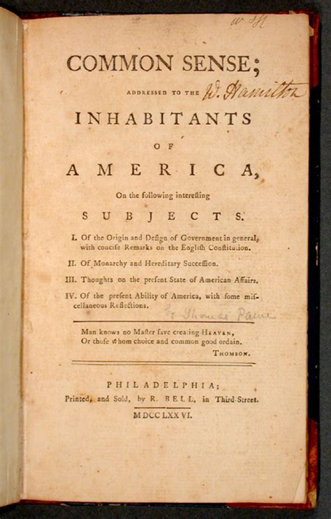 1776年1月10日，托马斯·潘恩出版《常识》 - 法兰西之友