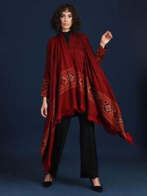 Buy Zamour Woman Red Woven Kullu Cape Shrug Online