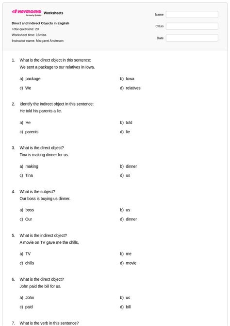 50+ Direct and Indirect Objects worksheets for Class 6 on Wayground ...