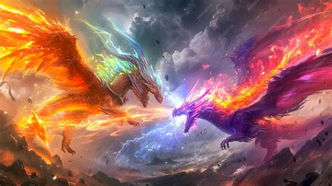 3d illustration Dragon Fighting epic battle between fire dragon and ...