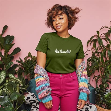 Olive Green Graphic Tee - Ethereal Cursive Design, 100% Cotton - Etsy