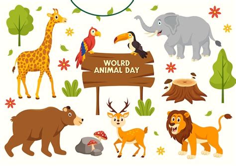 World animal day illustration with various animals or wildlife for ...