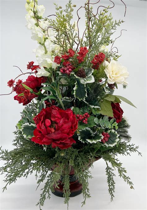 26" Christmas Floral Centerpiece | Christmas floral, Christmas ...