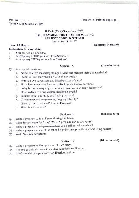 Bcsce 0-101 - Practise - Roll No... Total No. of Printed Pages: [ Total ...
