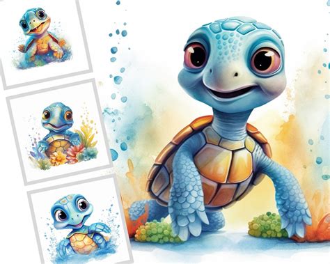 Buy Watercolor Sea Turtle Clipart, Cute Nautical Ocean Animals PNG Clip ...