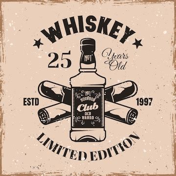 Whiskey bottle and crossed cigars vector emblem badge label or logo in ...