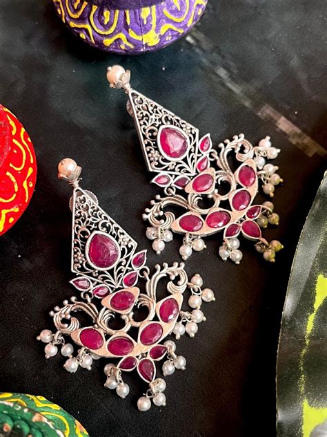 Silver Replica Oxidized Ethnic Earring – Prettiq