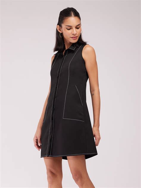 Buy Black Collared A-line Dress Online | FableStreet