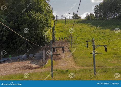 T-bar ski lift in spring. stock image. Image of nature - 310724223