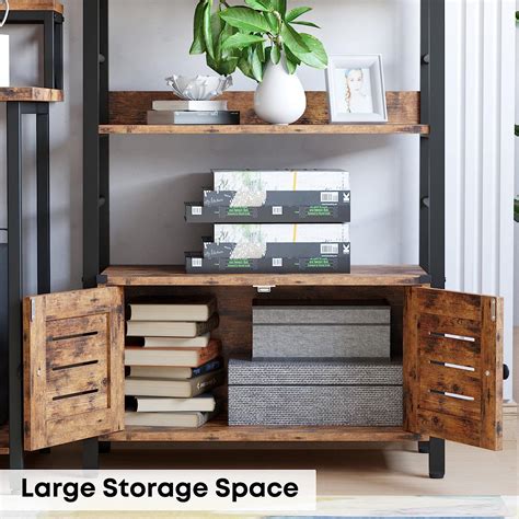 Buy IRONCK Bookshelf with Louvered Doors, 4-Tier Ladder Shelf with ...