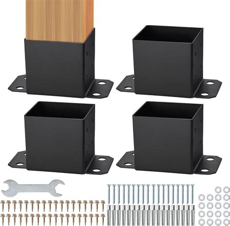 VEVOR 6x6 Post Base 4 Pcs, Inner Size 5.6"x5.6" Post Base Brackets, Heavy Duty Powder-Coated ...