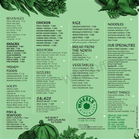 Menu at Wheels Restaurant, Kottayam, Kottayam - Kumily Rd