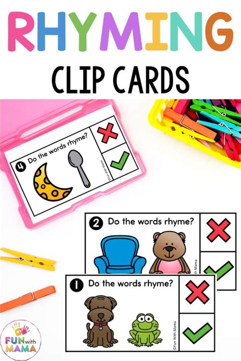 Rhyming Words for Kids Clip Cards - Does it Rhyme? - Fun with Mama