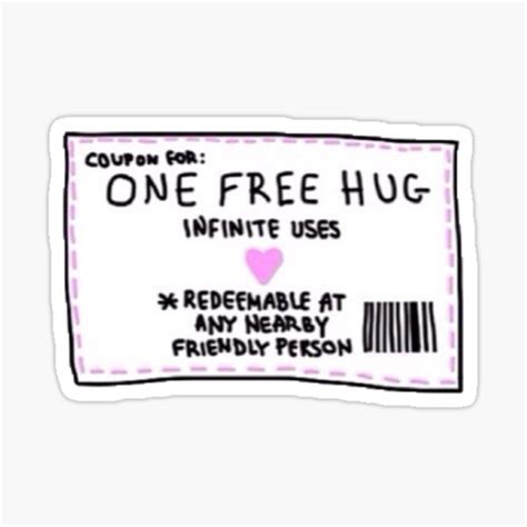 "one free hug coupon" Sticker for Sale by danceallstar | Redbubble