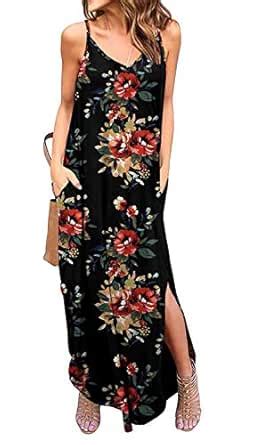 SOLEDI® Summer Bohemian Floral Pocket Dress Women Spaghetti Strap Long ...