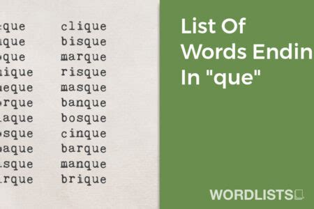 List Of Words Ending In "que"