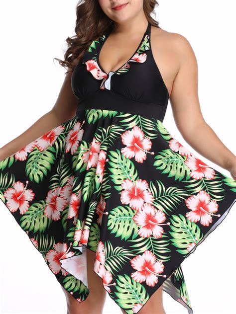 BEEACHGIRL Swimming Skirt for Women Plus Size Halter Swimwear Two-Piece ...