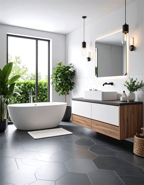 24 Bathrooms with Hexagon Tile Floors to Brighten Baths - Too Much Time