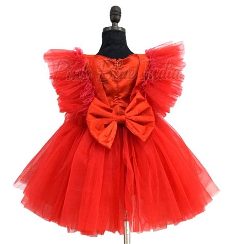 Red Knee Length Party Dress for Baby Girls