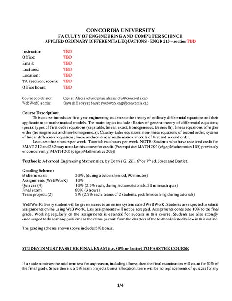 Course Outline - CONCORDIA UNIVERSITY FACULTY OF ENGINEERING AND ...
