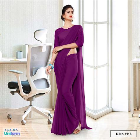 Dark Purple Soft Georgette Plain Uniform Sarees For Jelwellery Showroo