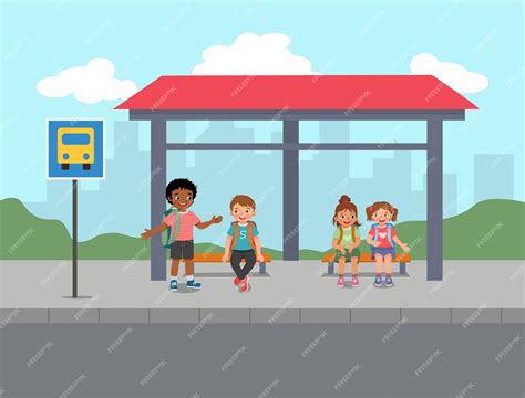 Premium Vector | Group of little students talking while waiting for ...