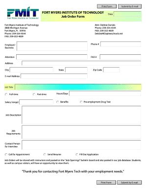 Fillable Online fortmyerstech FORT MYERS INSTITUTE OF TECHNOLOGY Job ...